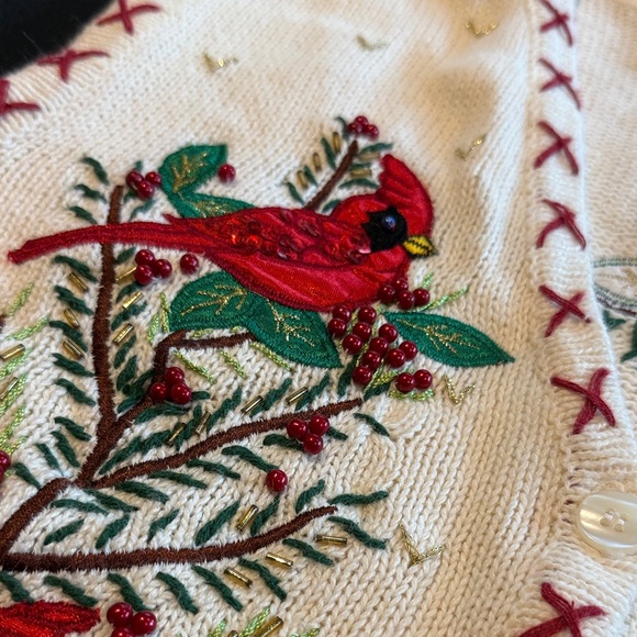 Vintage Embroidered Cardinal & Pinecone Christmas sweater Vest by In Resource M - Picture 11 of 16